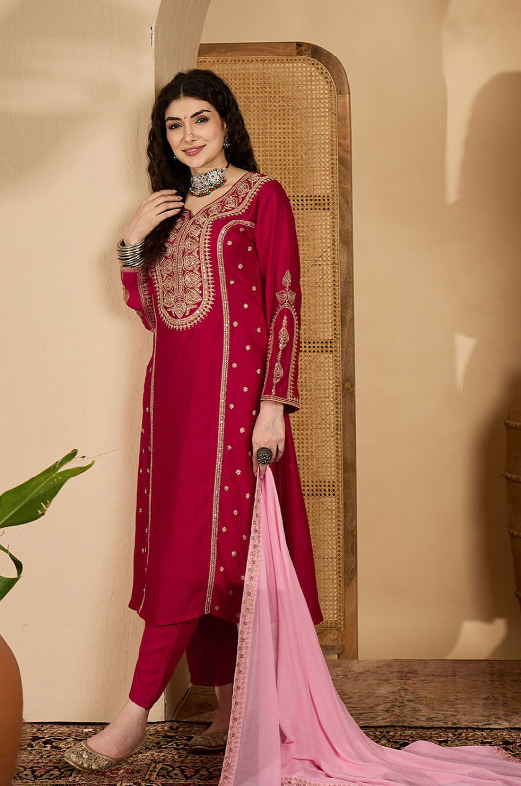 Red Silk Salwar Kameez - SFPRF279001R