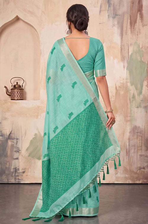 Turquoise Linen Sarees - SFAST22105