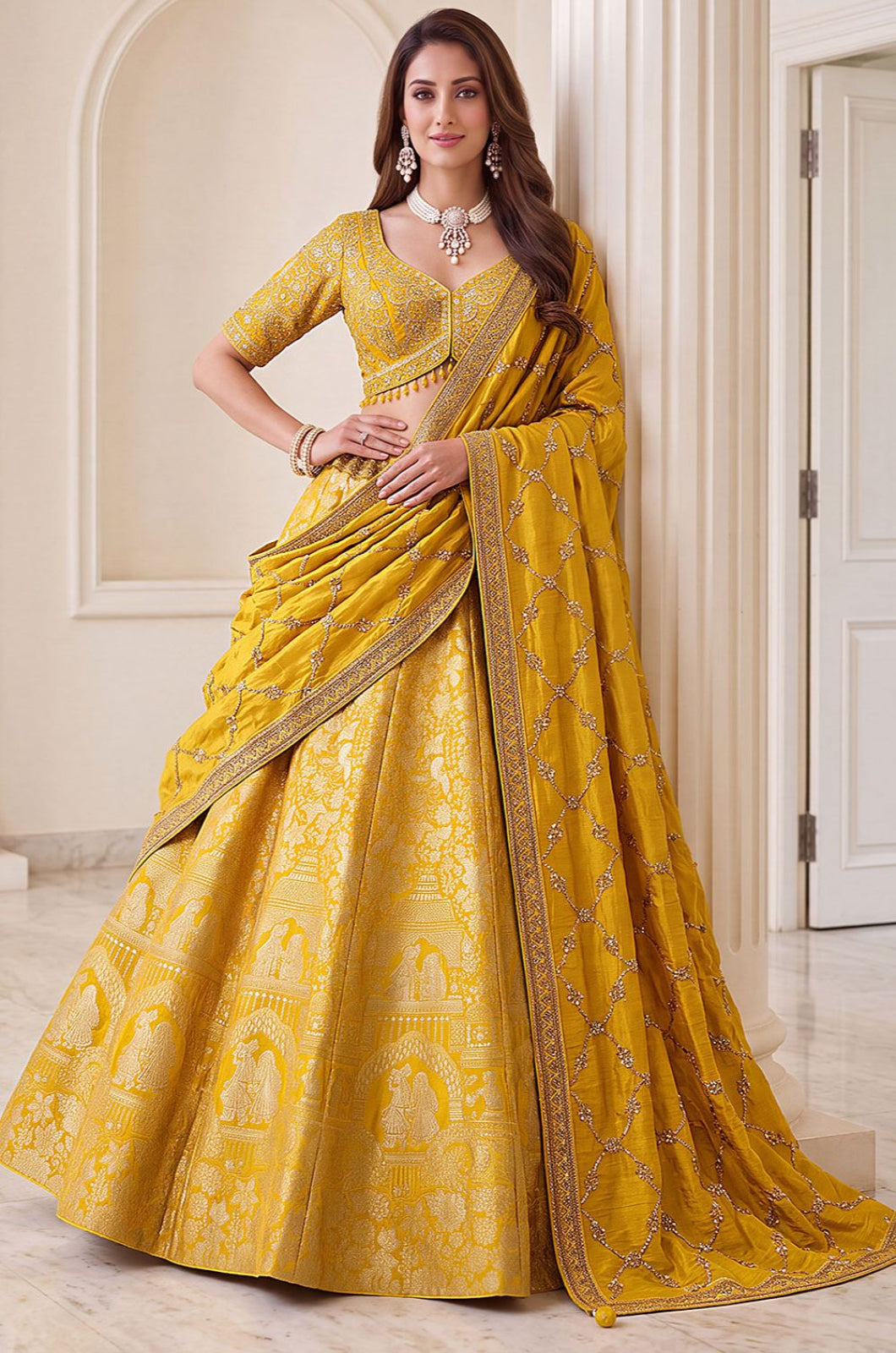 Yellow Silk Lehenga Choli - SFANJ3450R
