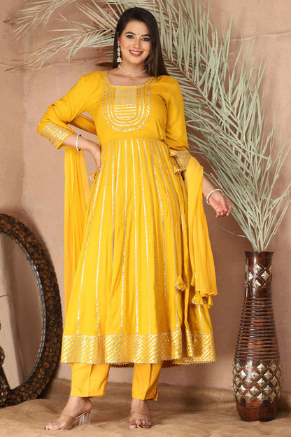 Yellow Rayon Zari Work Plus Size  Salwar Kameez - SFSBR1304R