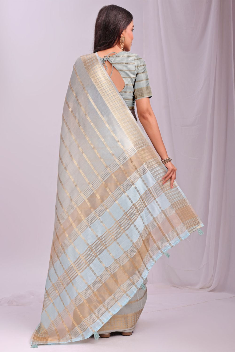 Blue Sleek Organza Casual Sarees With Blouse SFAST11505