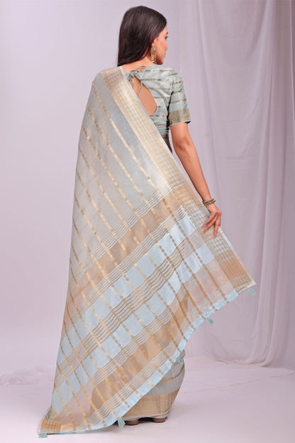 Blue Sleek Organza Casual Sarees With Blouse SFAST11505