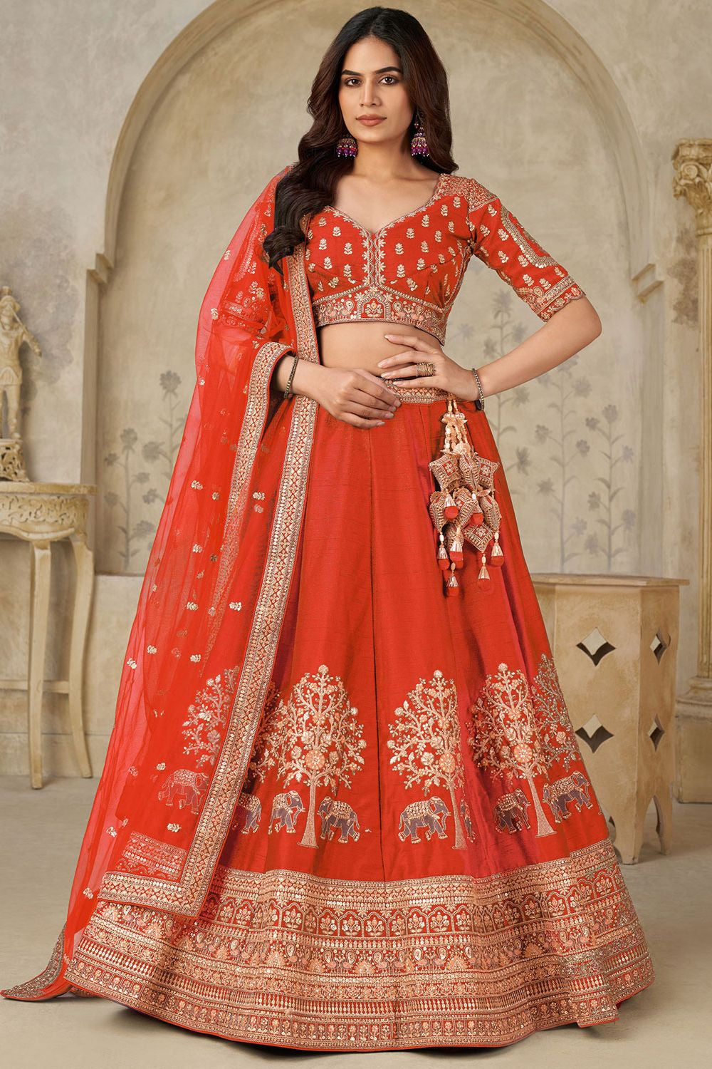 Orange Silk Lehenga Choli - SFRELS6505