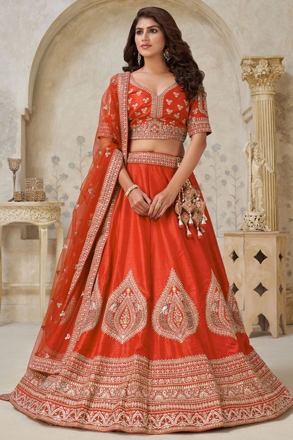 Orange Silk Lehenga Choli - SFRELS6512