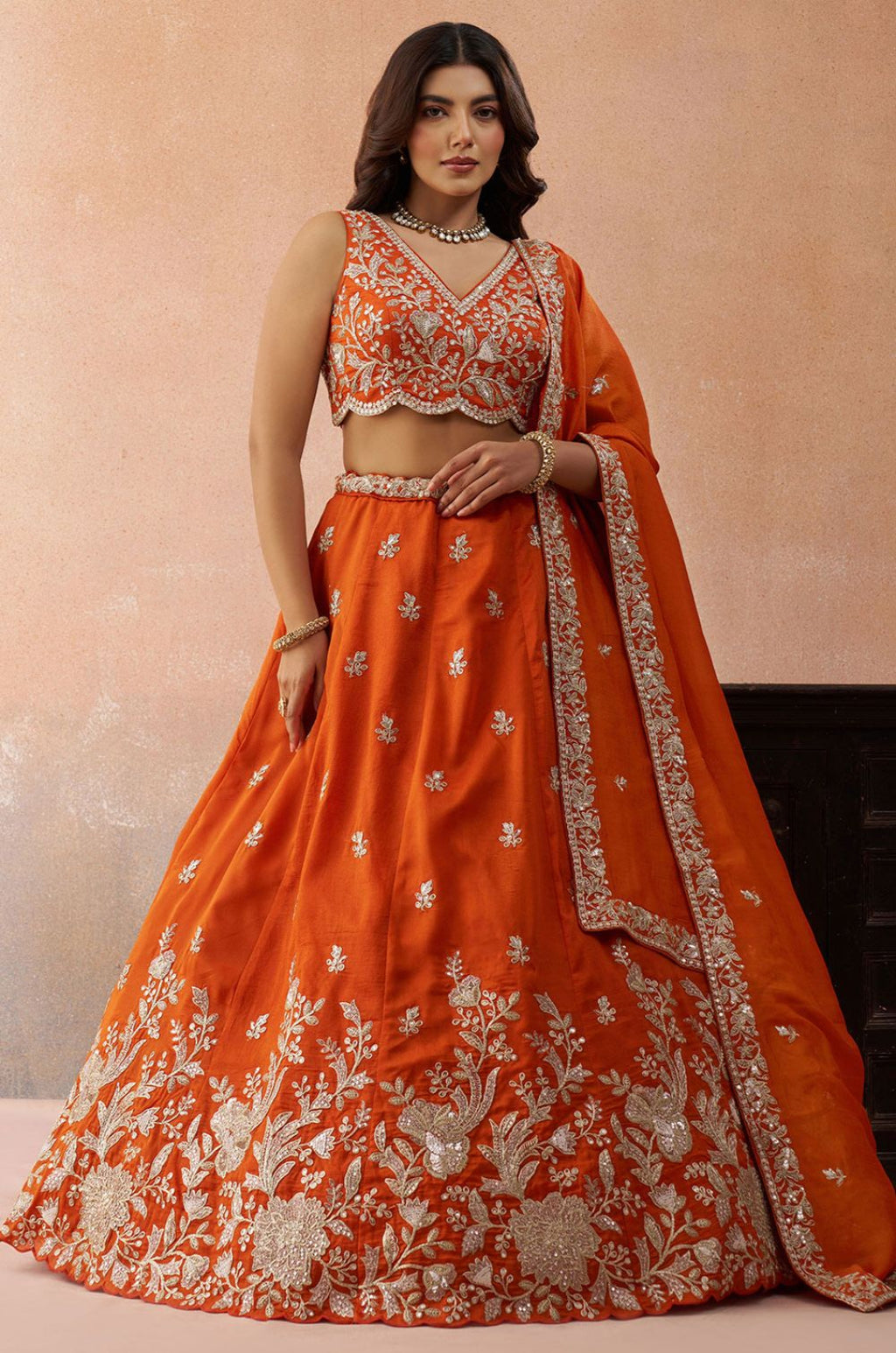 Orange Tissue Lehenga Choli - SFROY571723