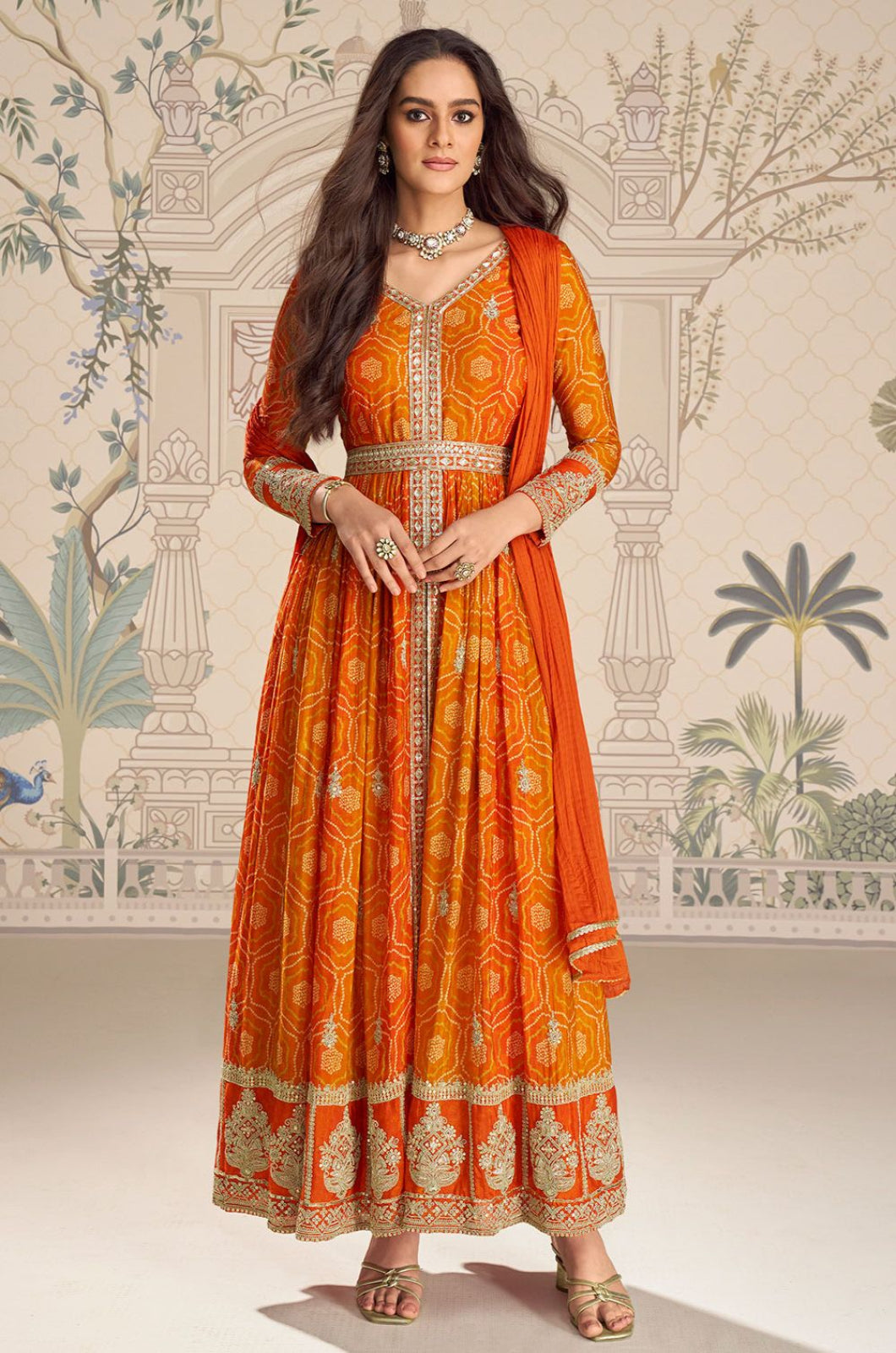 Orange Silk Salwar Kameez - SFSA562101R