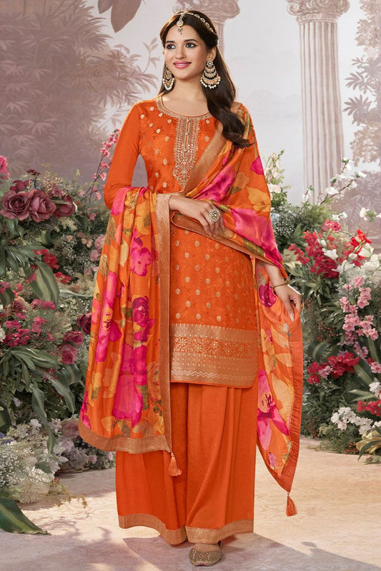 Orange Dola Silk Salwar Kameez - SFVNF2113R