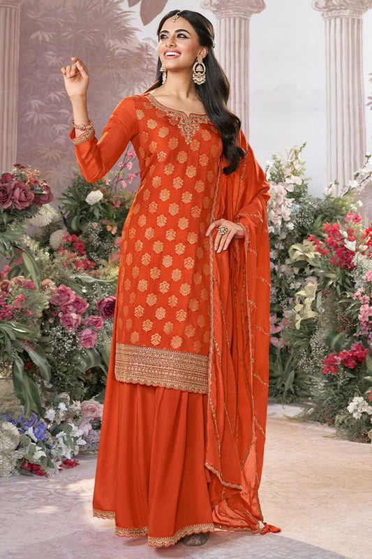 Orange Dola Silk Salwar Kameez - SFVNF2116R