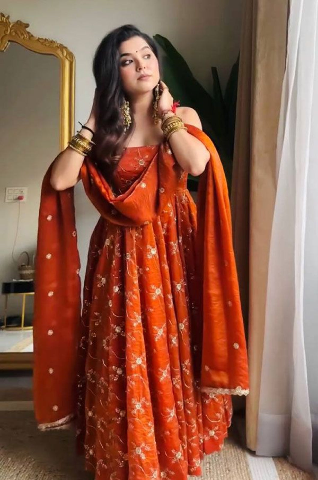 Orange Silk Salwar Kameez - SFFK37901R
