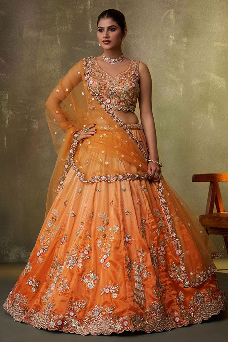 Orange Tissue Wedding Lehenga Choli SFROY565703