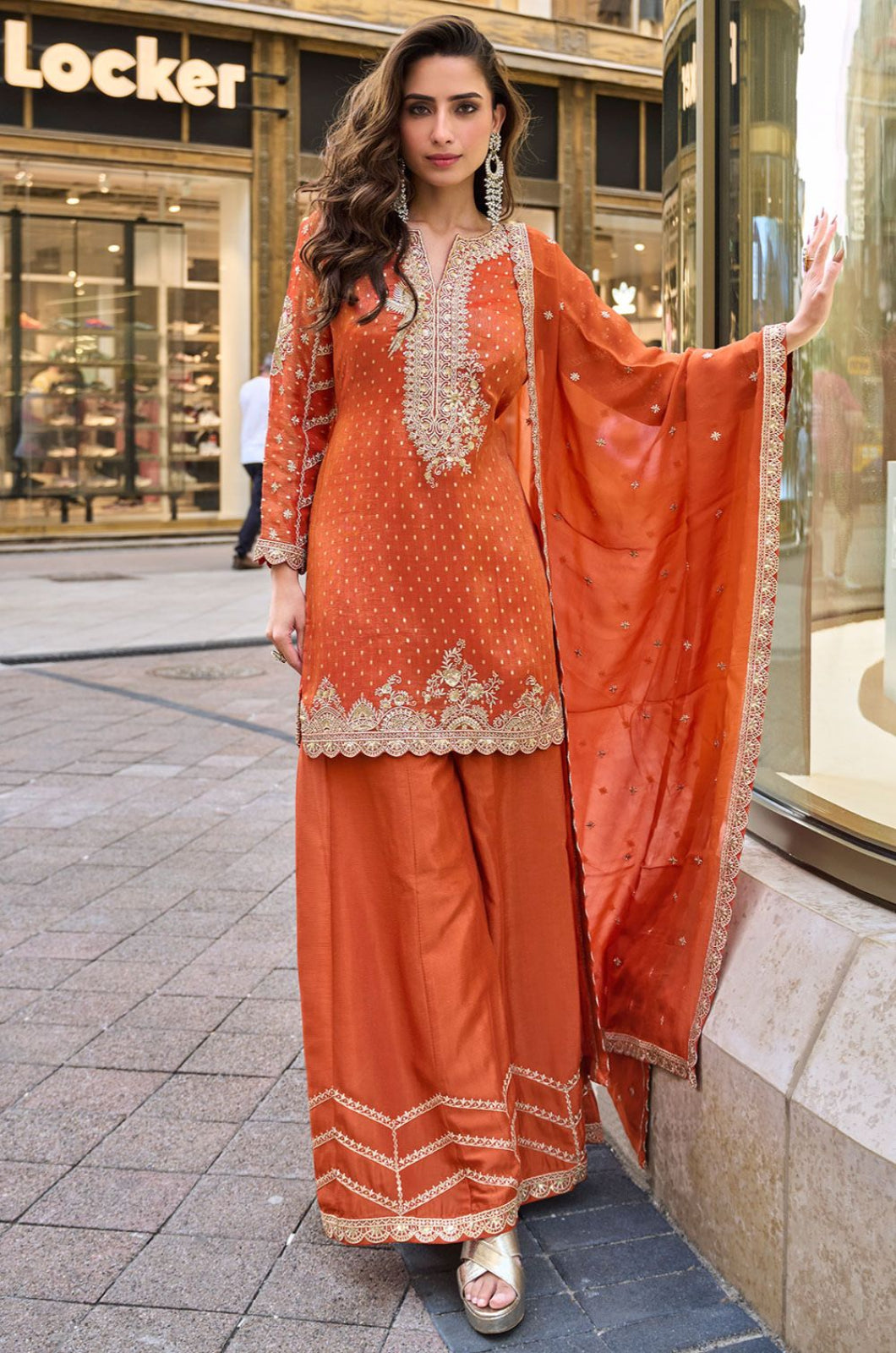 Orange Silk Salwar Kameez - SFSA561502R