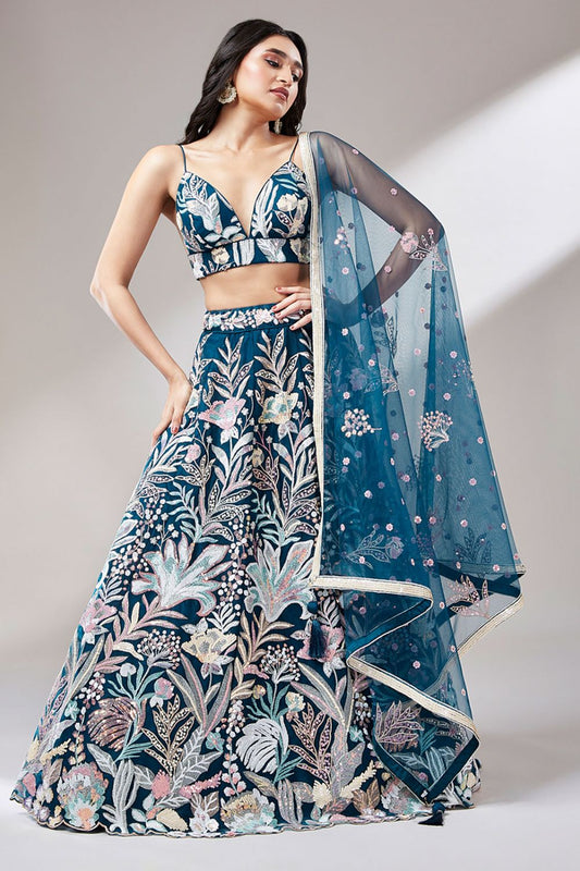 Green Cocktail Evening Net Lehenga Choli SFROY522404