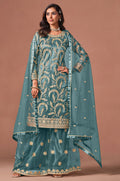 Blue Net Salwar Kameez - SFDFS39204R