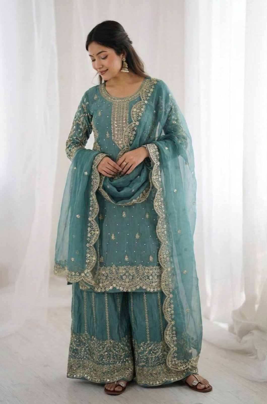 Blue Silk Salwar Kameez - SFFK38703R