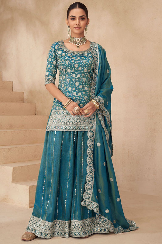 Blue Wedding Party Silk Palazzo Suit SFSMT49901R