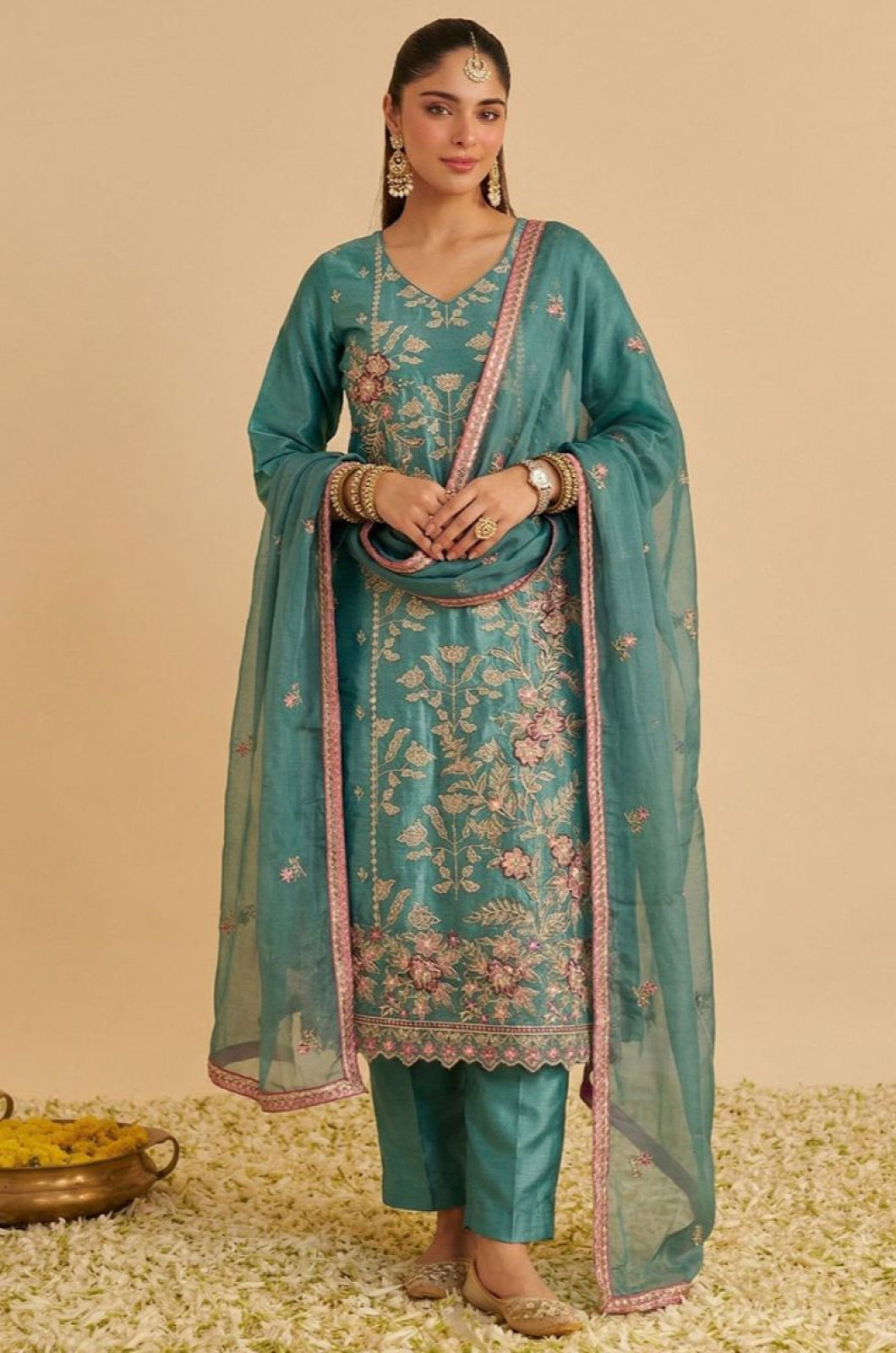 Blue Silk Salwar Kameez - SFSA565202R