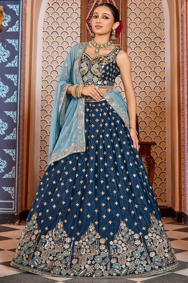 Blue Tissue Engagement Sangeet Lehenga Choli  SFPRF268212