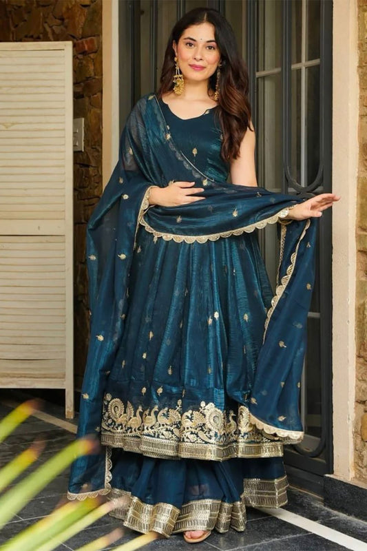Blue Captivating  Heavy Silk Salwar Kameez Heavy Sequins  SFROY544502R