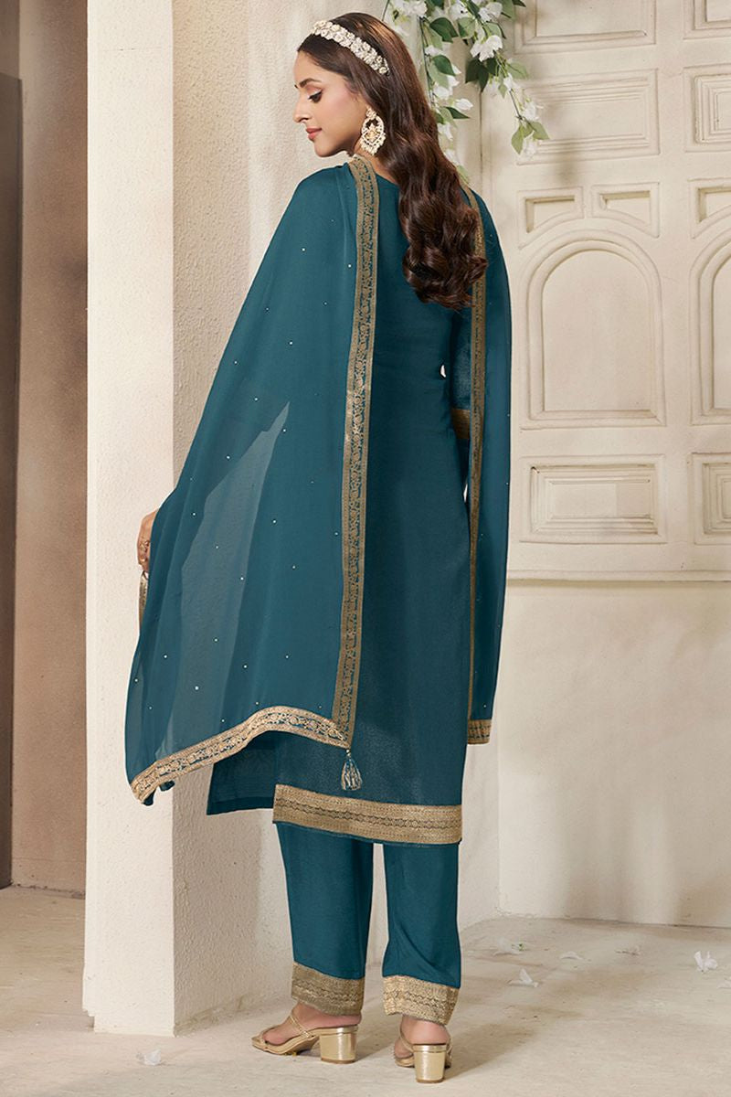 Blue Sangeet Jacquard Silk Salwar Kameez SFVNF1802R