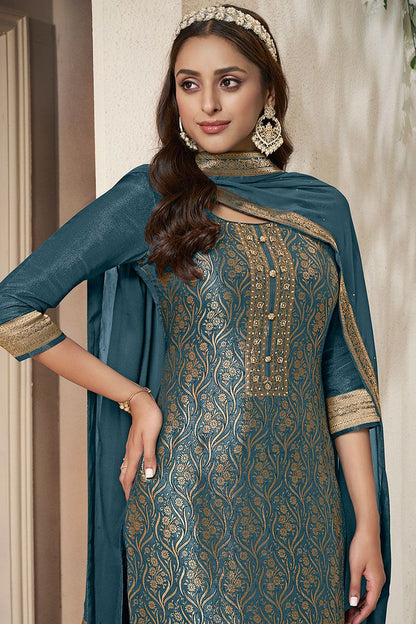 Blue Sangeet Jacquard Silk Salwar Kameez SFVNF1802R