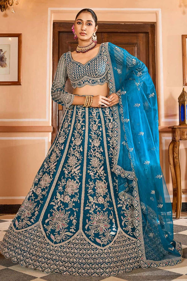Blue Net Wedding Sangeet Lehenga Choli  SFPRF265611