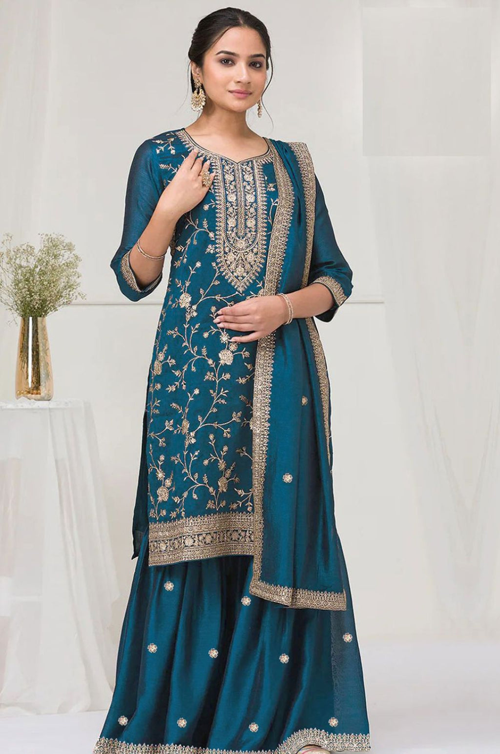 Blue Silk Salwar Kameez - SFPRF262001