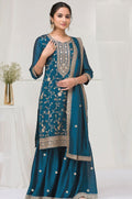 Blue Silk Salwar Kameez - SFPRF262001