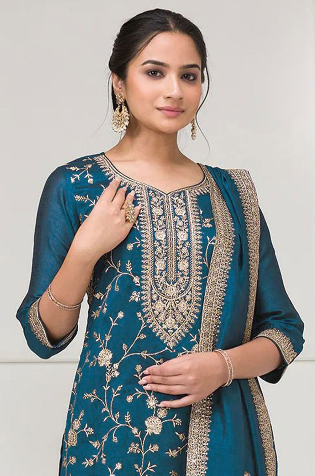 Blue Silk Salwar Kameez - SFPRF262001