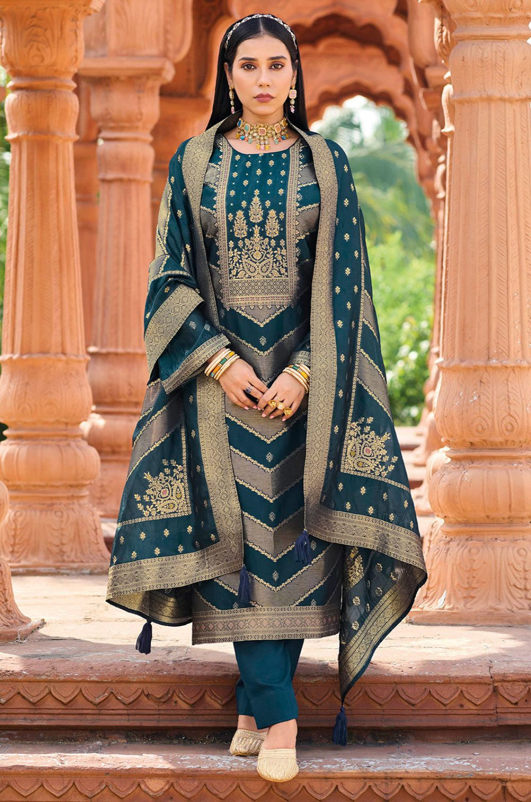Blue Silk Salwar Kameez - SFPRF278504