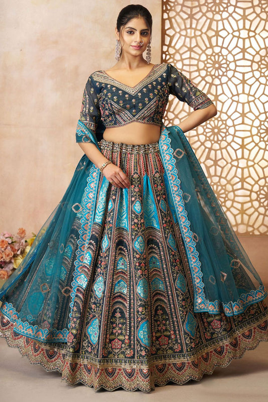 Blue Silk Reception Party Wear Lehenga Choli SFRELS4406