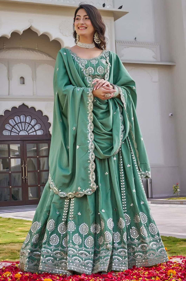 Green Silk Lehenga Choli - SFNPV70702