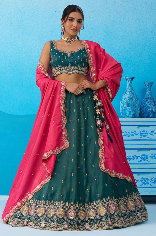 Green Silk Lehenga Choli - SFROY571824