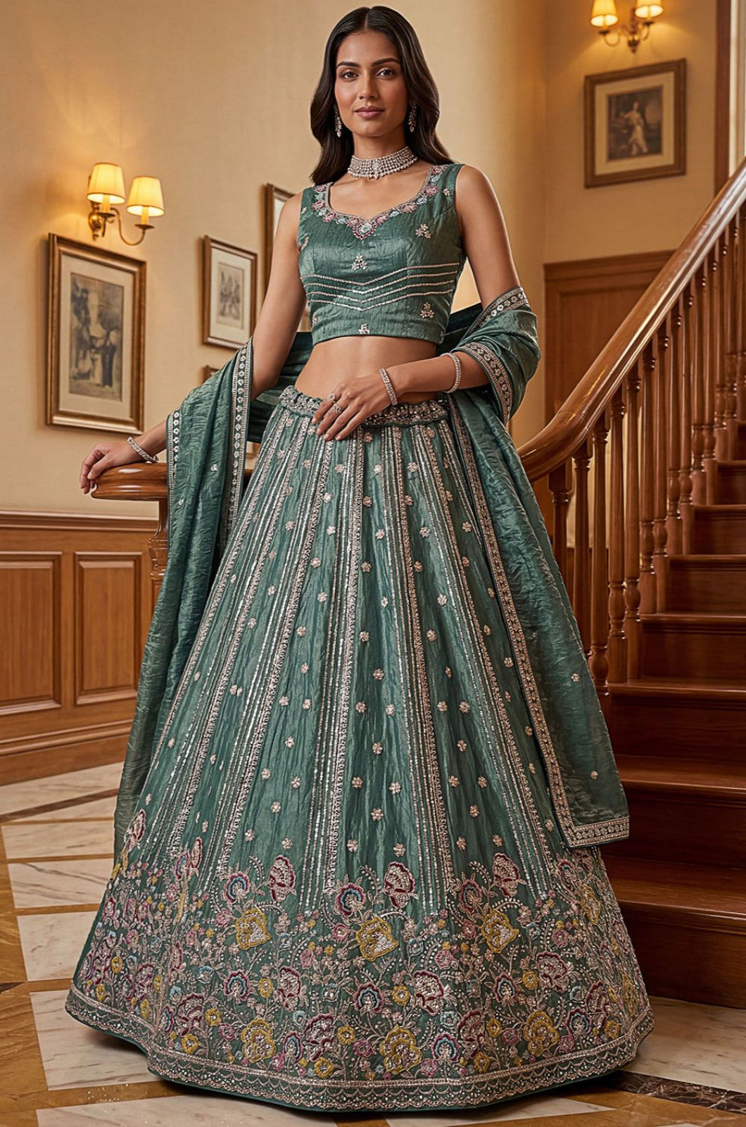 Grey Silk Lehenga Choli - SFANJ3347