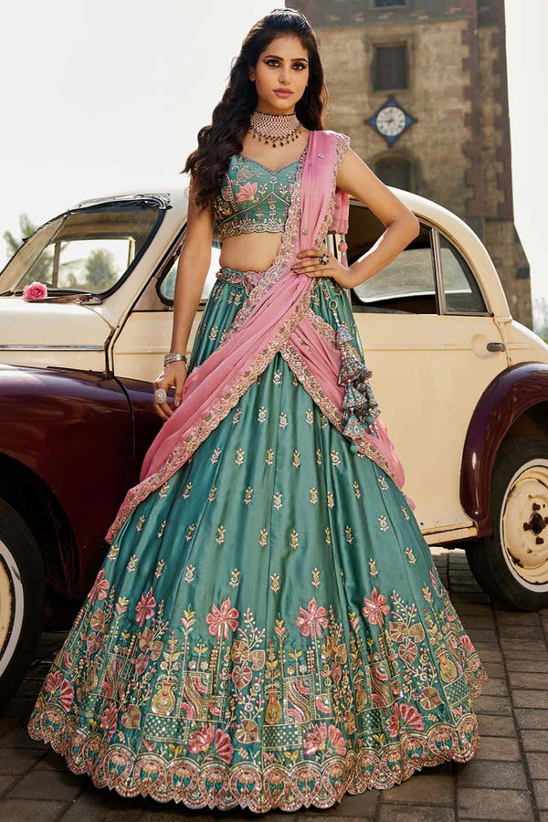 Green Wedding Ceremonial Lehenga Choli In Georgette SFFK30502