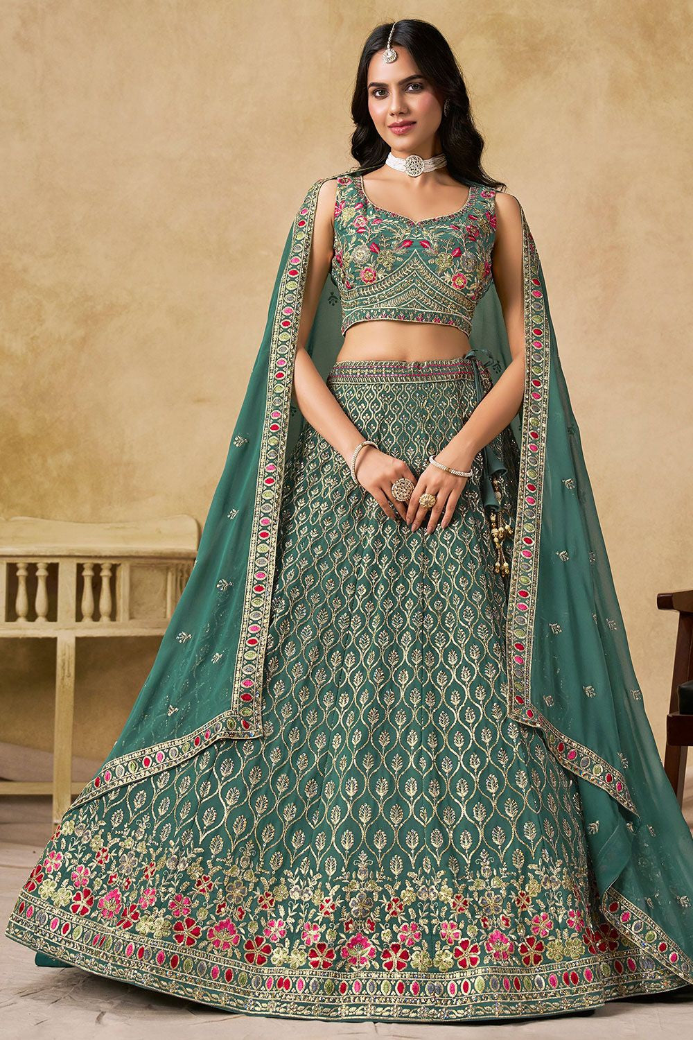 Blue Georgette Sangeet Party Lehenga Choli SFZC5401