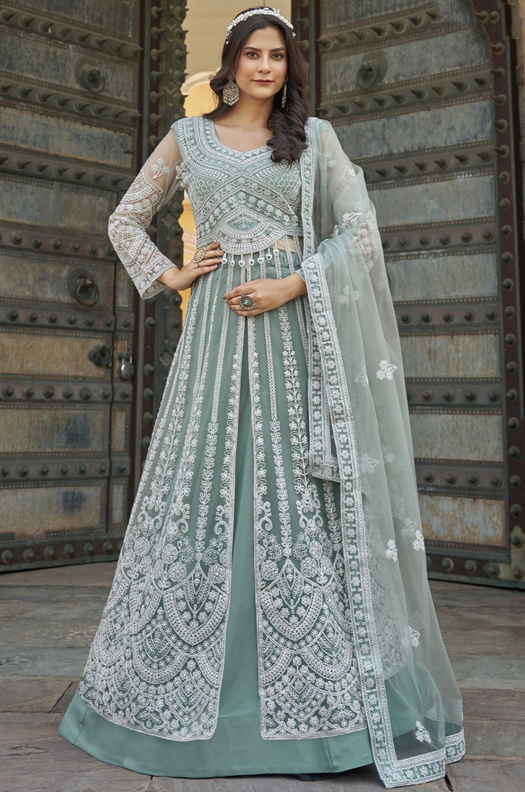 Green Net Salwar Kameez - SFSA500701