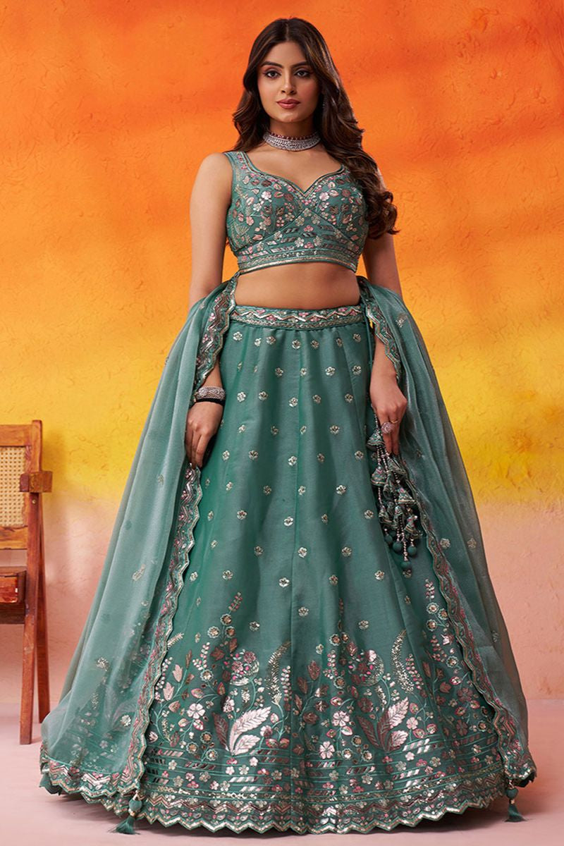 Green Bridal Wedding Organza Lehenga Choli SFROY565724