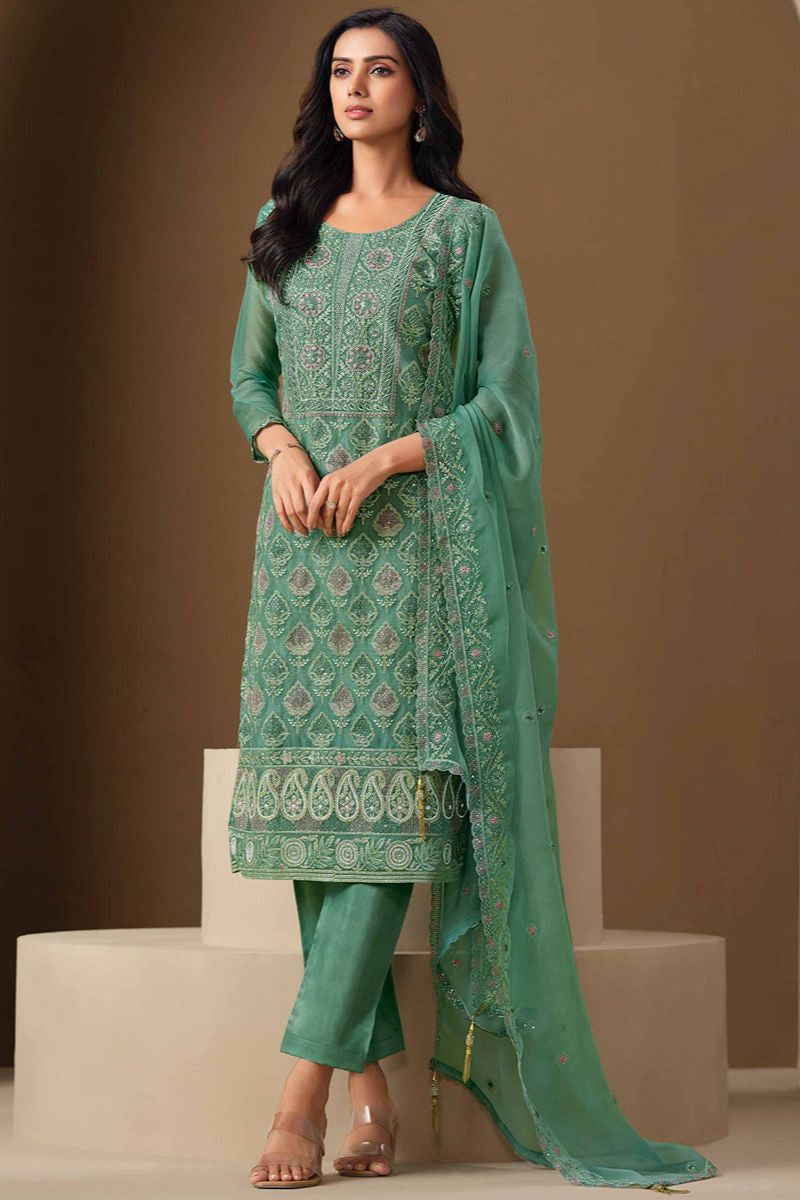 Green Chiffon Plus Size Wedding Salwar Kameez SFVPL30504