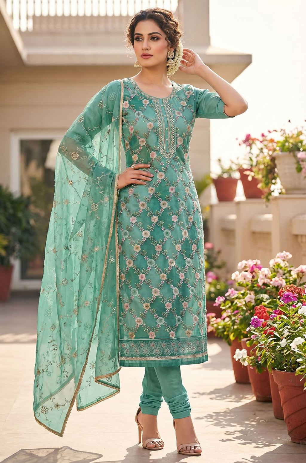 Green Organza Salwar Kameez - SFEDC28903