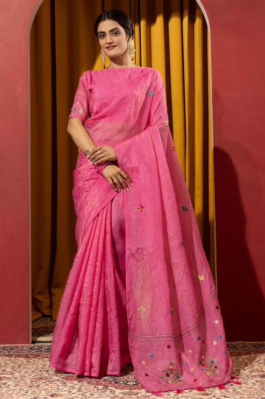 Pink Wedding Party Silk Saree Blouse SFSDR1902