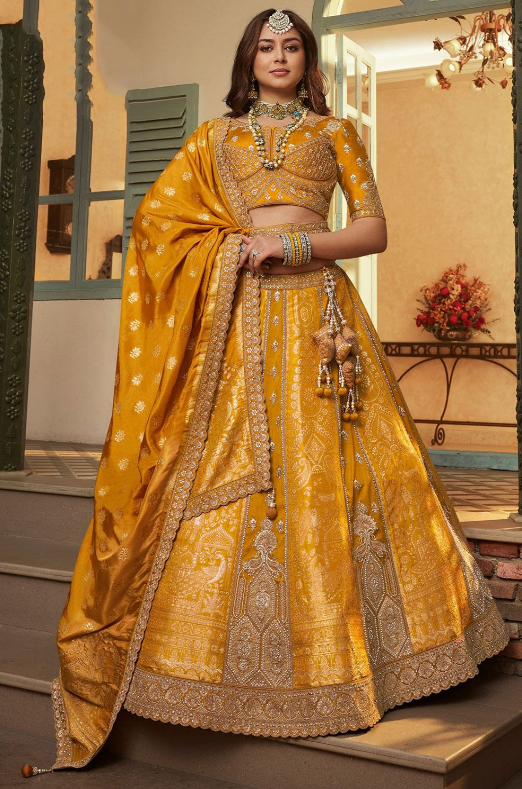 Yellow Banarasi Lehenga Choli - SFSA522203