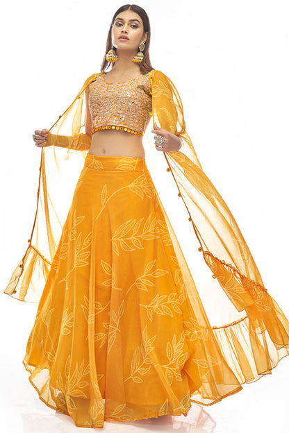 Yellow Organza Haldi Ceremony Lehenga Choli SFARY14404