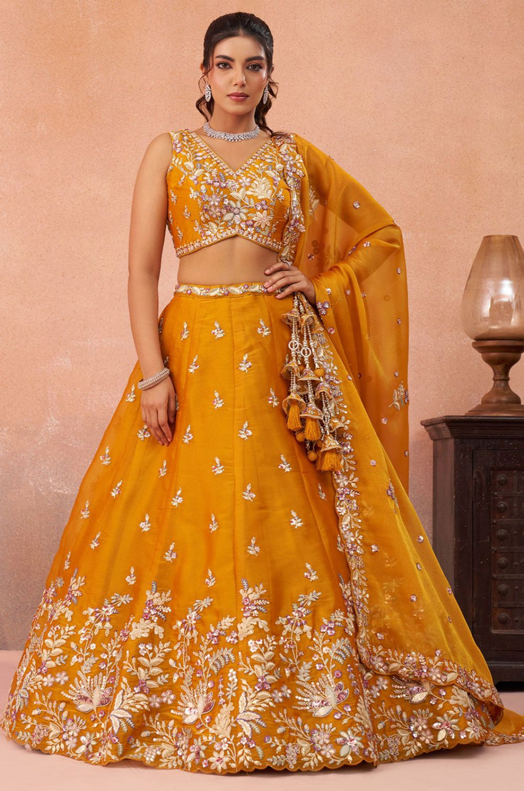 Yellow Tissue Lehenga Choli - SFROY571720