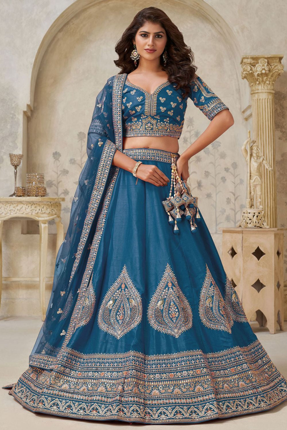 Blue Bridal Silk Lehenga Choli Set  SFSMT54111
