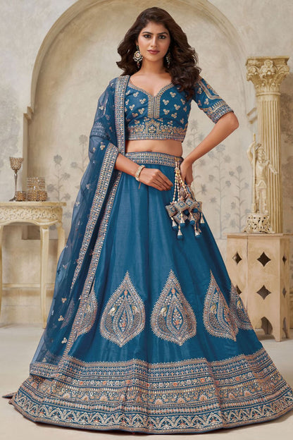 Blue Bridal Silk Lehenga Choli Set  SFSMT54111