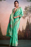 Turquoise Linen Sarees - SFSA577604