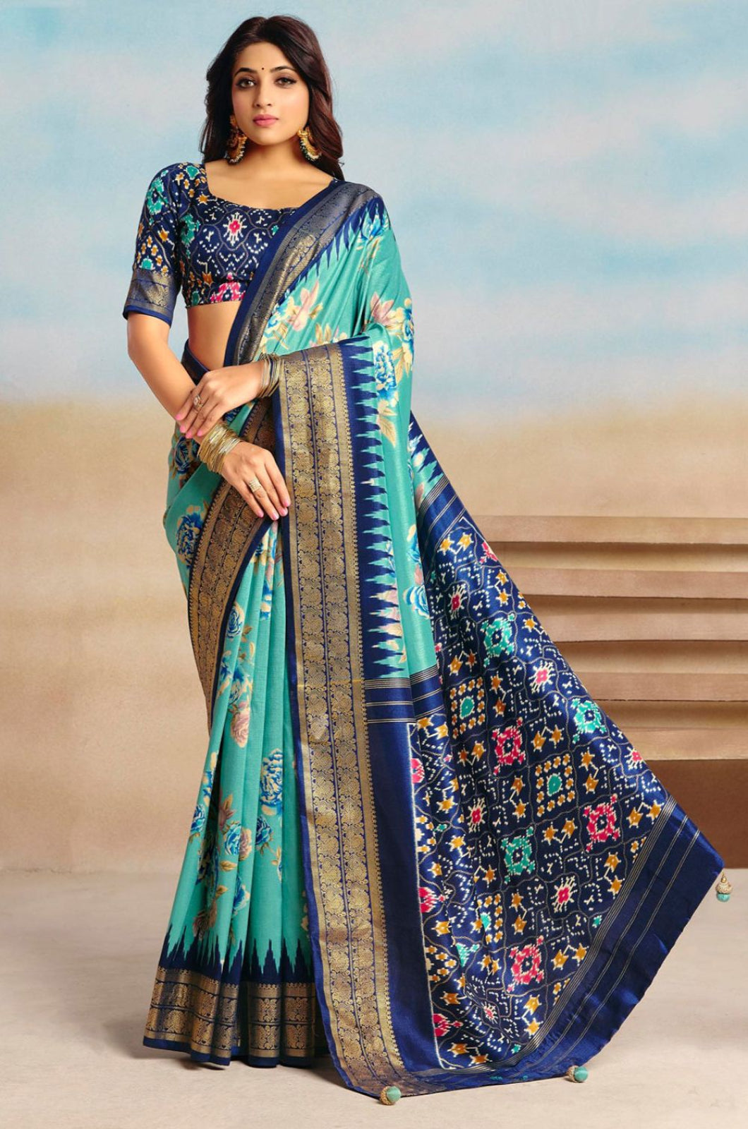 Turquoise Patola Sarees - SFSA574801