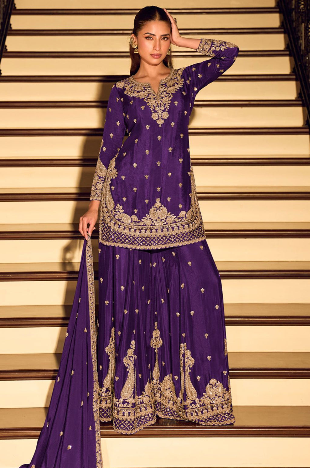 Purple Silk Salwar Kameez - SFSMT55005R