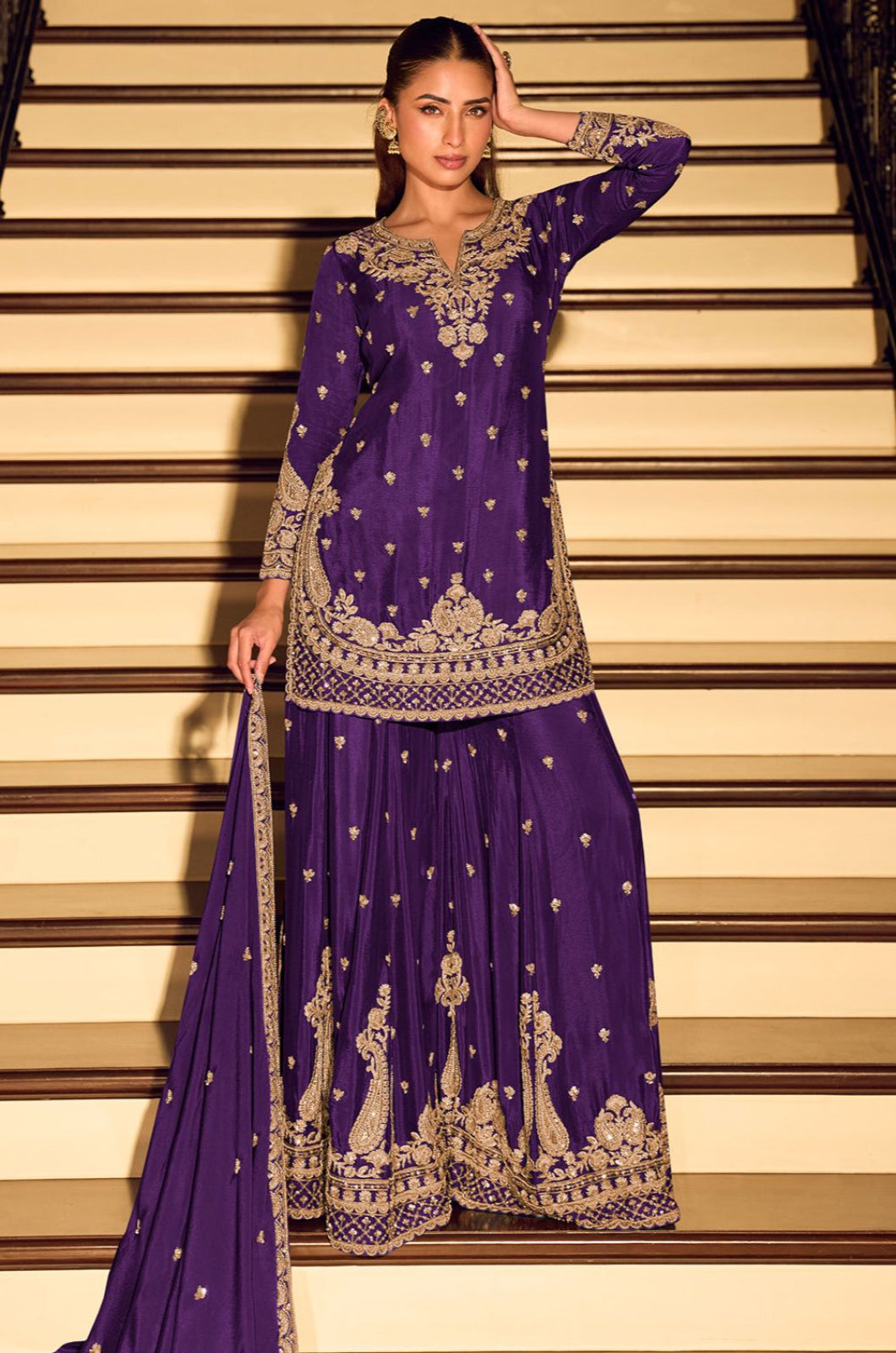 Purple Silk Salwar Kameez - SFSMT55005R