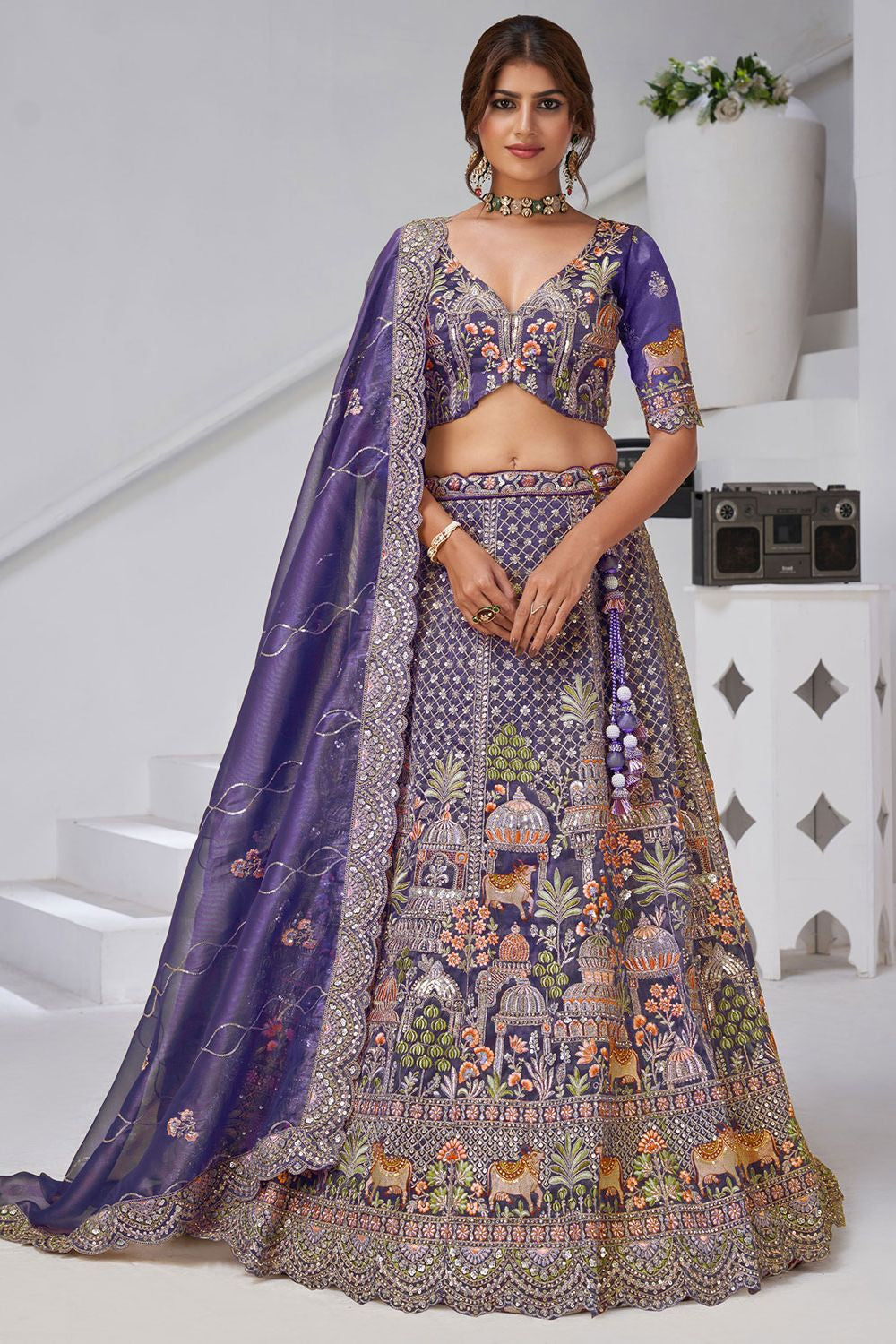 Purple Organza Lehenga Choli - SFRELS6526